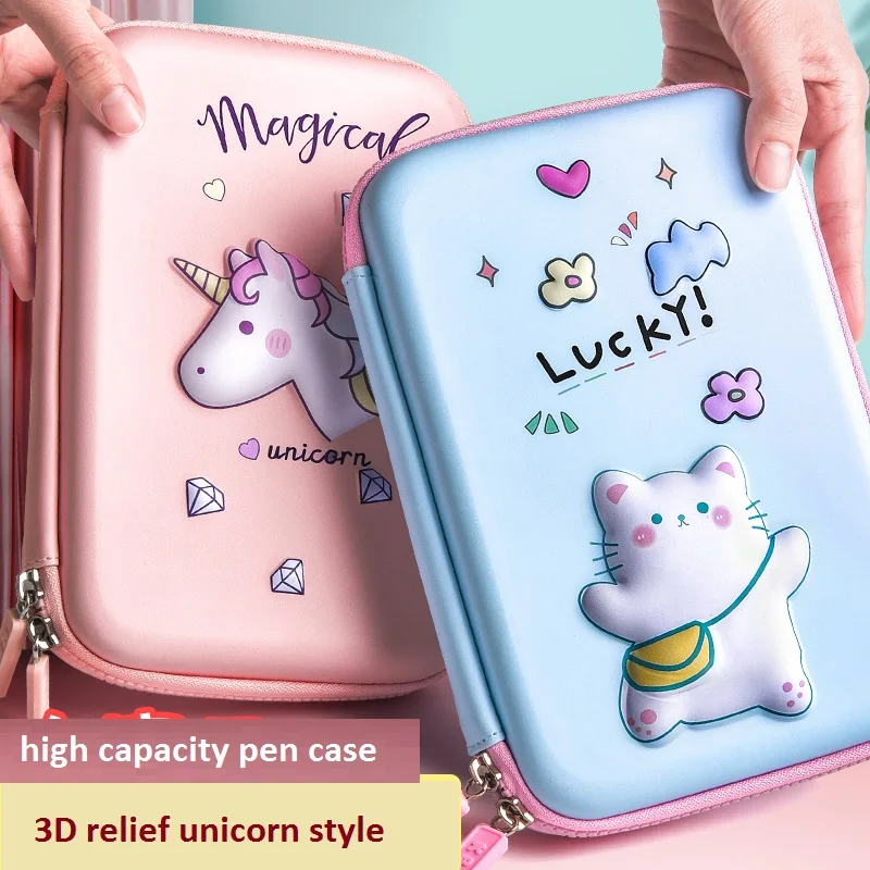 

3D Unicorn Pencil Case Kawaii Storage Bag School Supplies Stationery Organizer Pencil Case Relief EVA Pen Holder Gift Pen Pouch