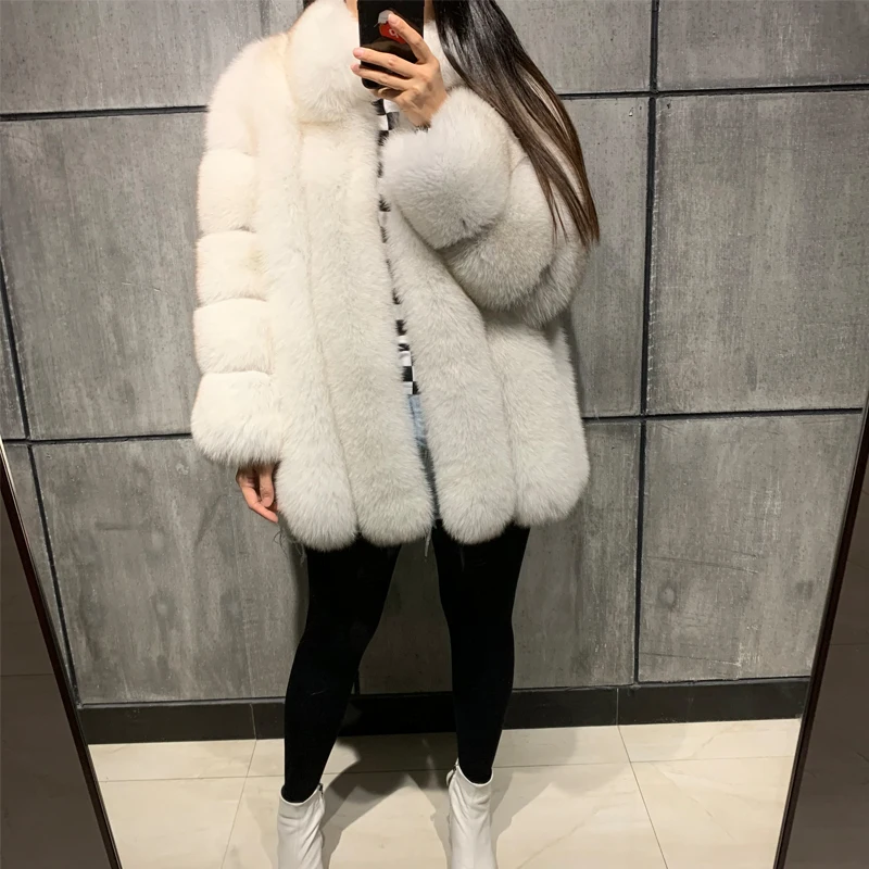 

fox real ladies natural women fur winter coat stand collar