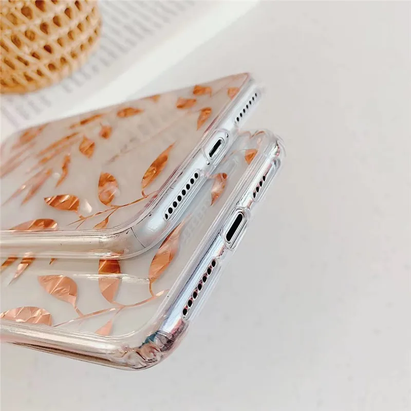 

Luxury Plating Gold Leaf Case For iPhone 12 Mini 11 Pro Max X XR XS Max 7 8 Plus SE2020 Transparent Acrylic Back Cover Coque