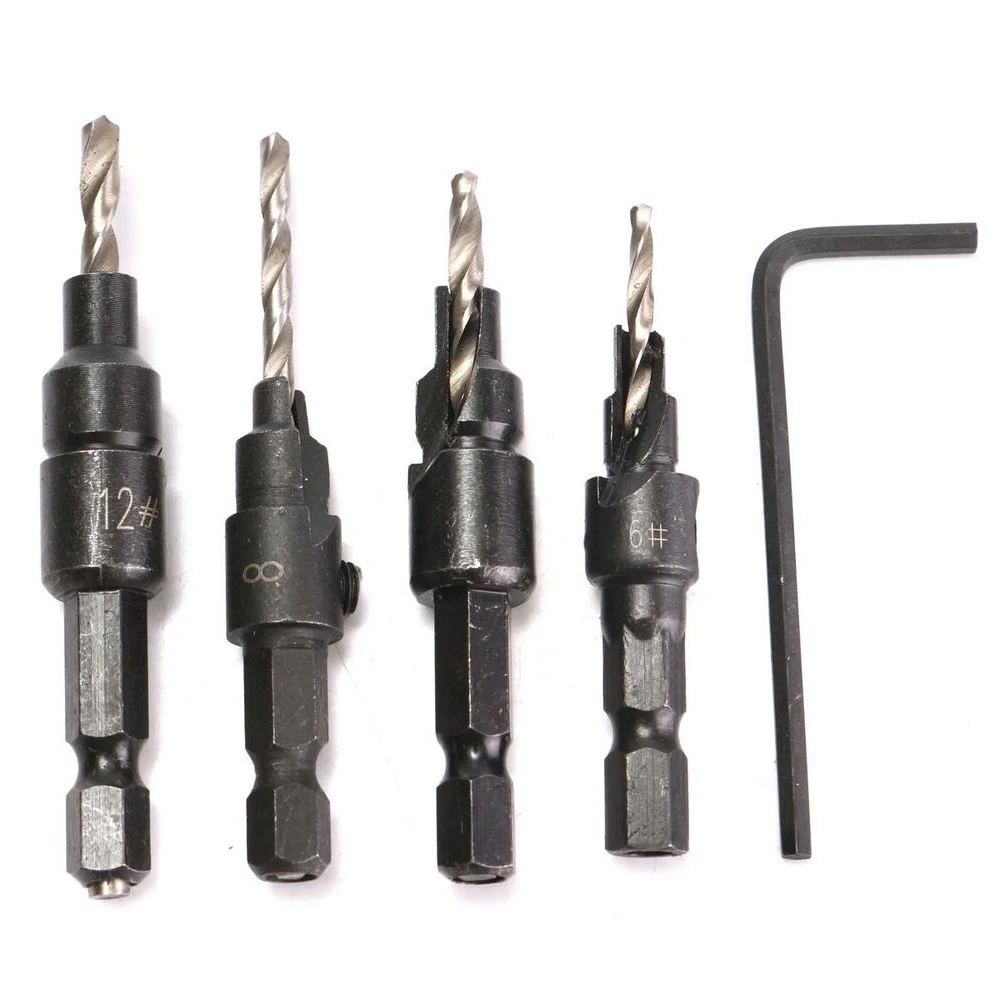 

4pcs Countersink Drill Woodworking Drill Bit Set Drilling Pilot Holes For Screw Sizes #6 #8 #10 #12