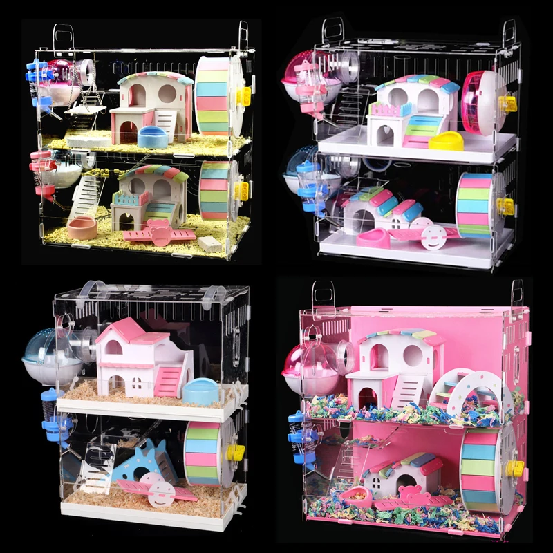 Acrylic Hamster Cage Transparent Double Villa Golden Bear Oversized Castle Package Toys Rodent Cage Small Pet Terrarium