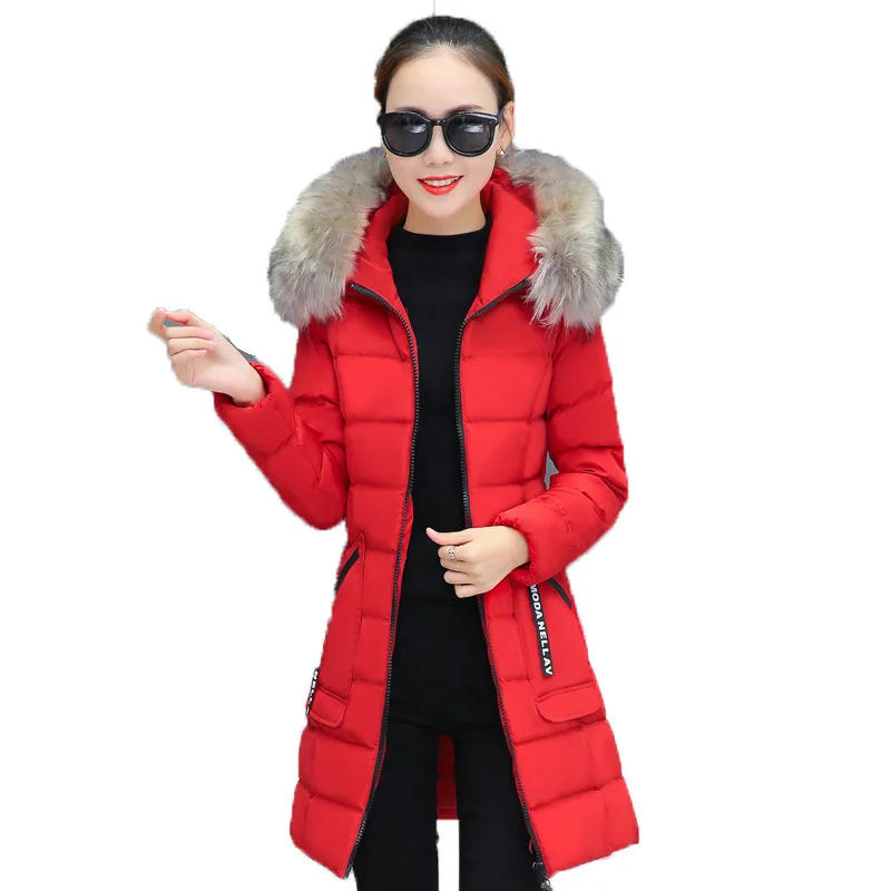 Пуховик с большим меховым воротником и хлопковой подкладкой Женская куртка