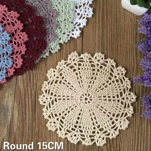 

Original Handmade Cotton Lace Crochet Place Tablemat Round 20cm Dining Doily Pad Christmas Coaster Mug Cup Holder Kitchen Home