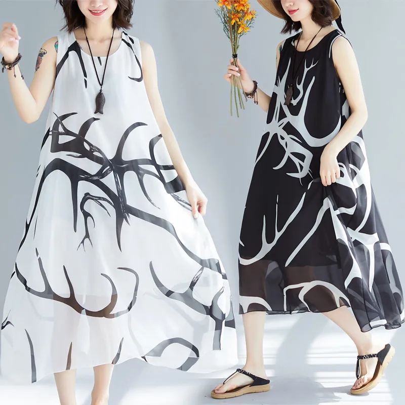 Новинка 2020 летнее свободное тонкое женское шифоновое платье без рукавов с