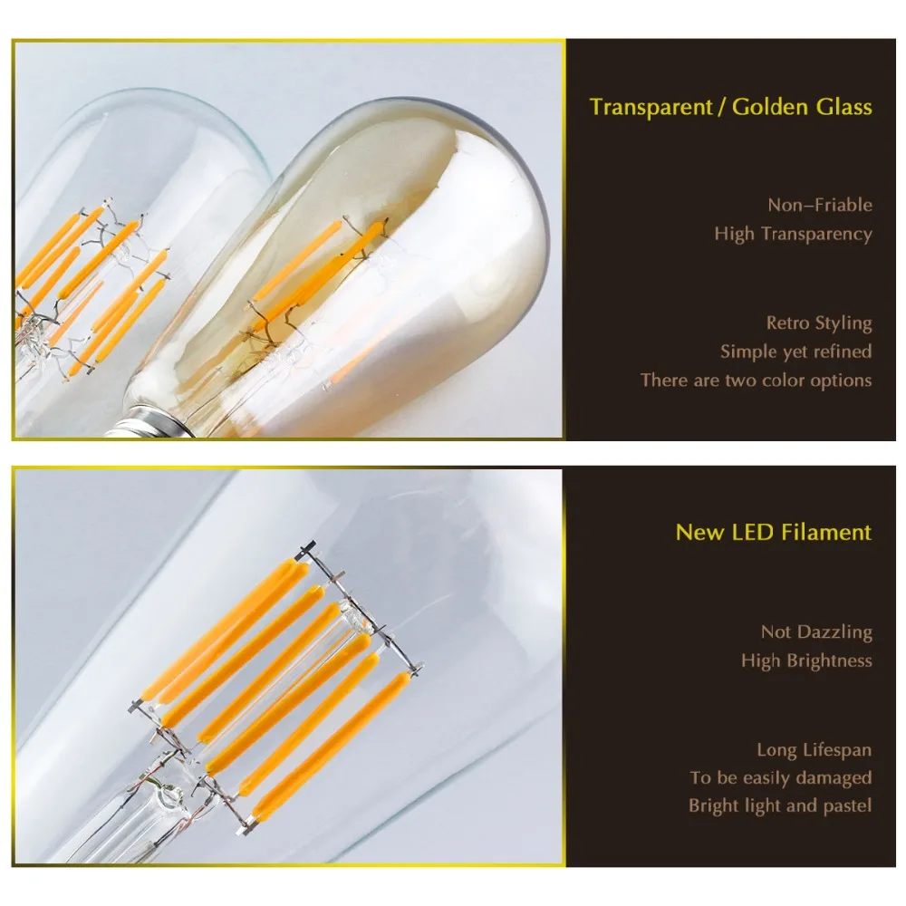 Винтажный диммер Эдисона 220 В переменного тока E27 светодиодсветодиодный лампы ST64