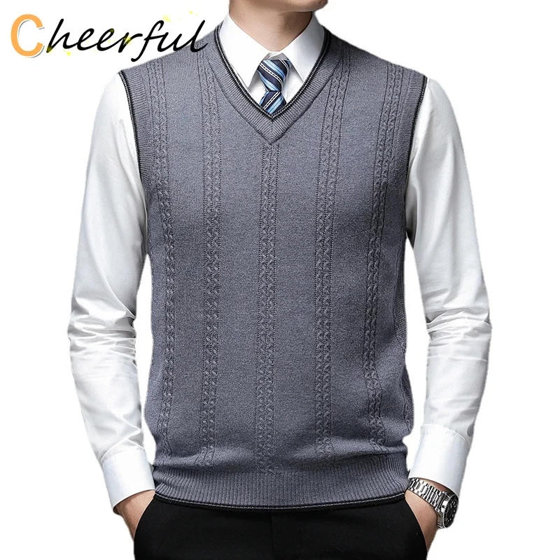 

Жилет мужской шерстяной, повседневный трикотажный пуловер без рукавов, с V-образным вырезом, пальто, осень