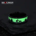 Обручальное кольцо SHOUMAN с гравировкой имени для мужчин и женщин, обручальное украшение со светящимся Лось под дерево, Подарочная бижутерия для помолвки и Рождества