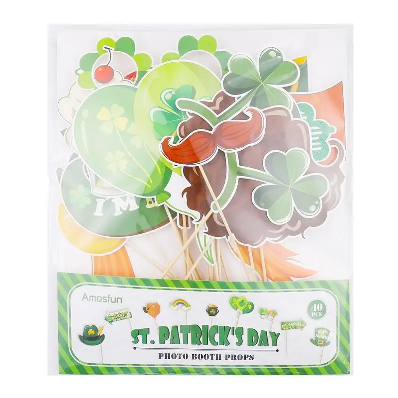 

Amosfun 40pcs St. Patrick's Day Photo Booth Props No DIY Needed Funny Party Photo Props Selfie Props with Stick for Celebration