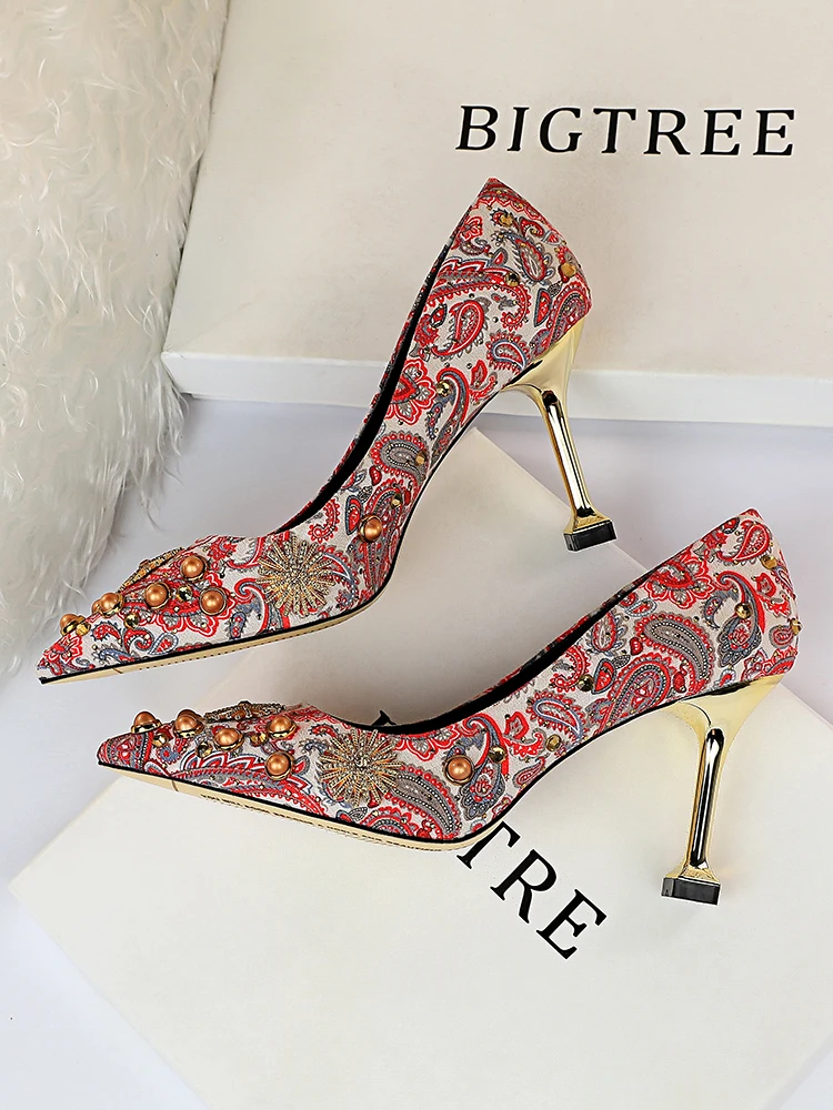 В богемном стиле Стиль женская обувь на высоких каблуках туфли шпильках с