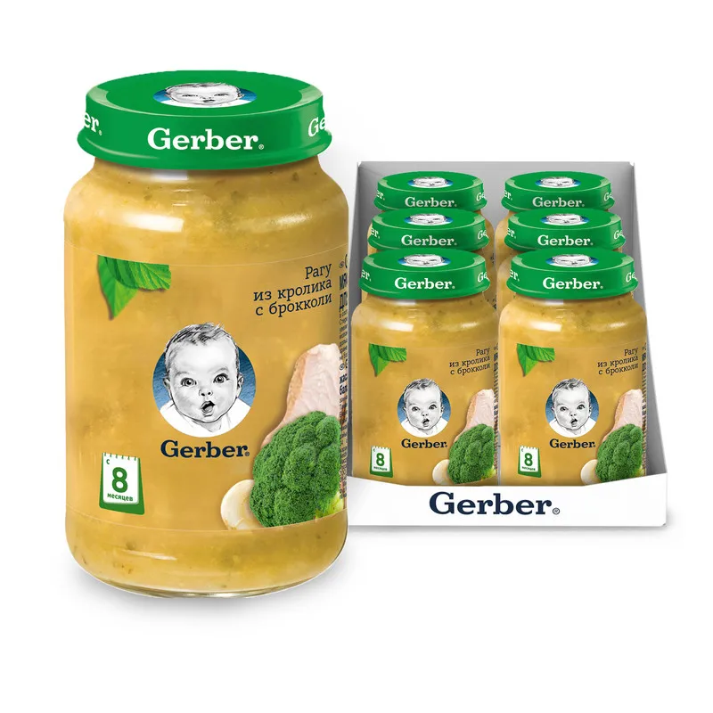 Gerber пюре Рагу из кролика с брокколи 8мес 190г детский обед | Мать и ребенок