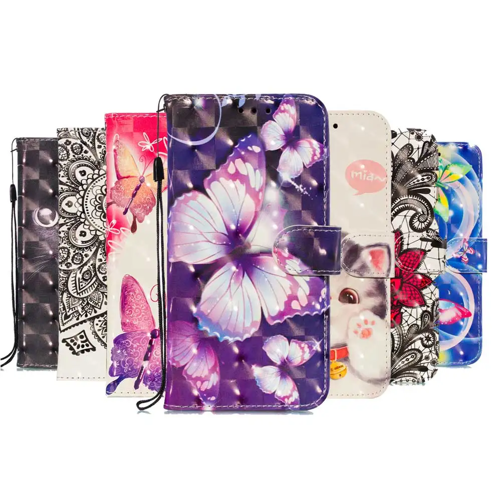 3D милый Кот Бабочка сова цветок узором магнитные кошелек обложка флип чехол на