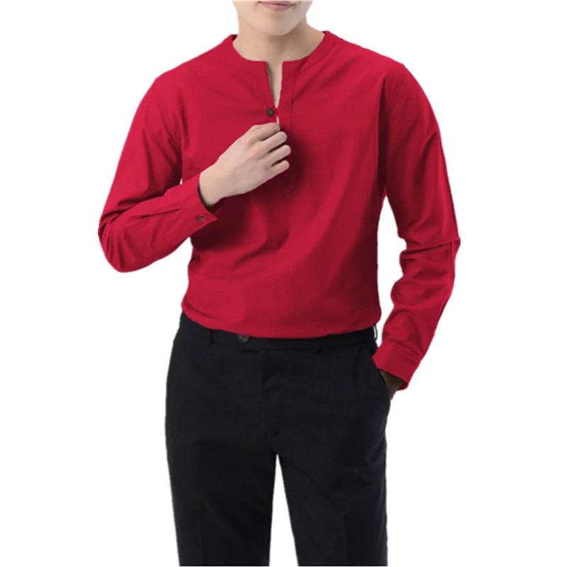 

Men's plain colour shirt, one button V neck long sleeve shirt, men's fashion casual shirt men's top