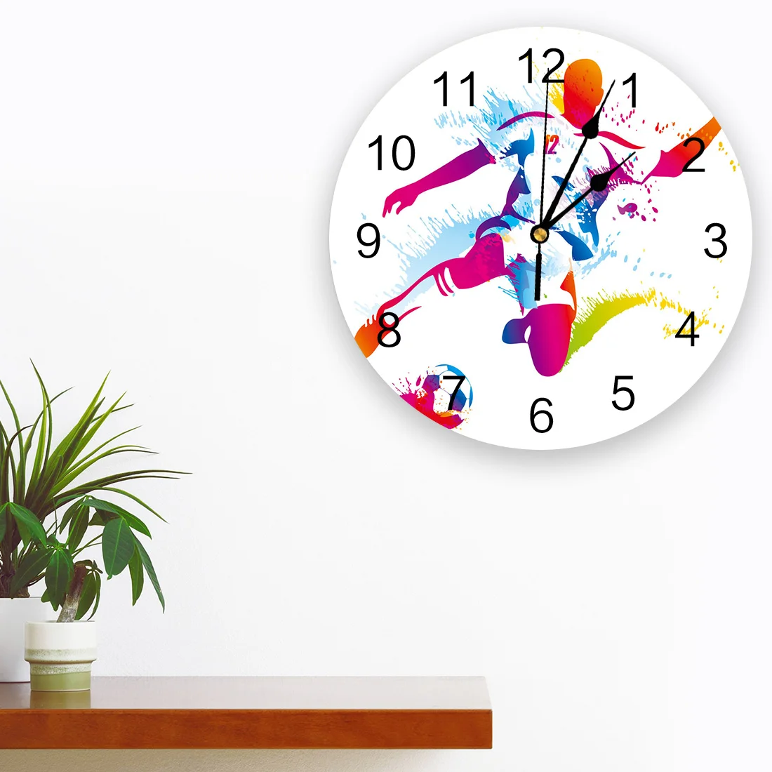 Red Purple Character Football Sport Wall Clocks Non Ticking for Girl Boy Bedroom Bathroom Kitchen Living Room Office Round Clock | Дом и сад