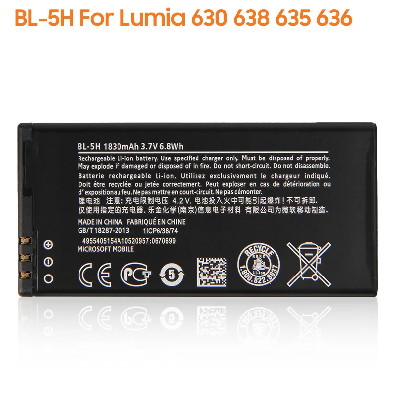 

yelping BL-5H Phone Battery For NOKIA Lumia 630 638 635 636 RM-1010 RM-978 Authentic Phone Battery BL5H 1050mAh