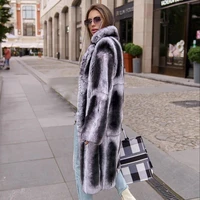 110cm long real rex rabbit fur coat with turn down collar whole skin genuine rex rabbit fur coats for woman winter outwear 2022