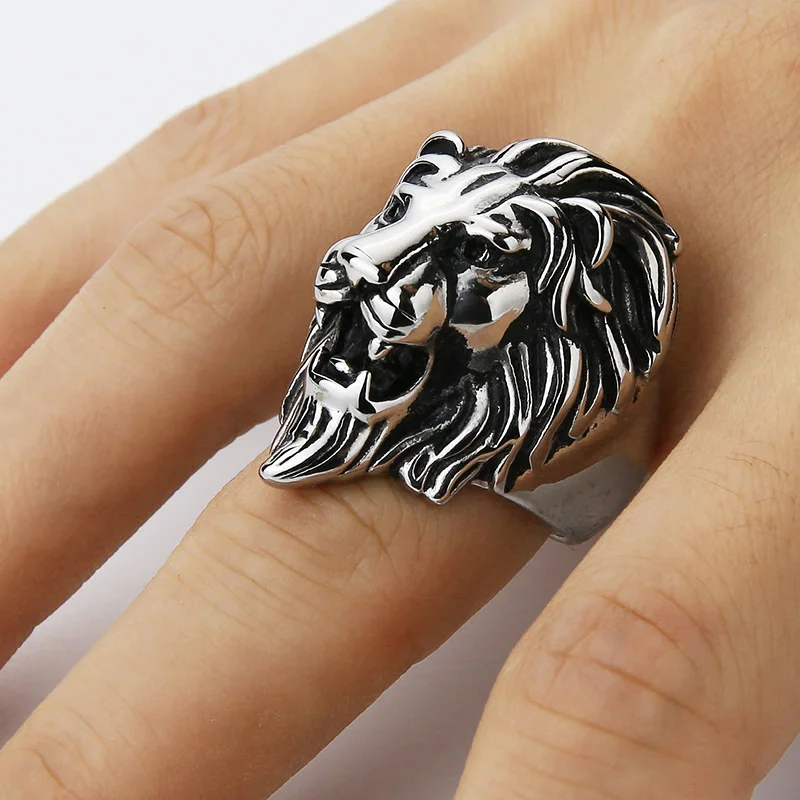 Мужское кольцо из нержавеющей стали серебряного и золотистого цвета Лев