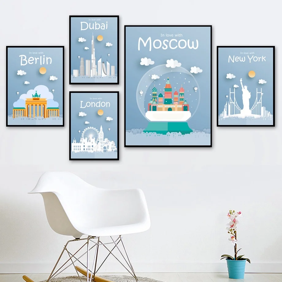 Милый Постер с изображением Берлина Германии и Лондона Англии синей карты города