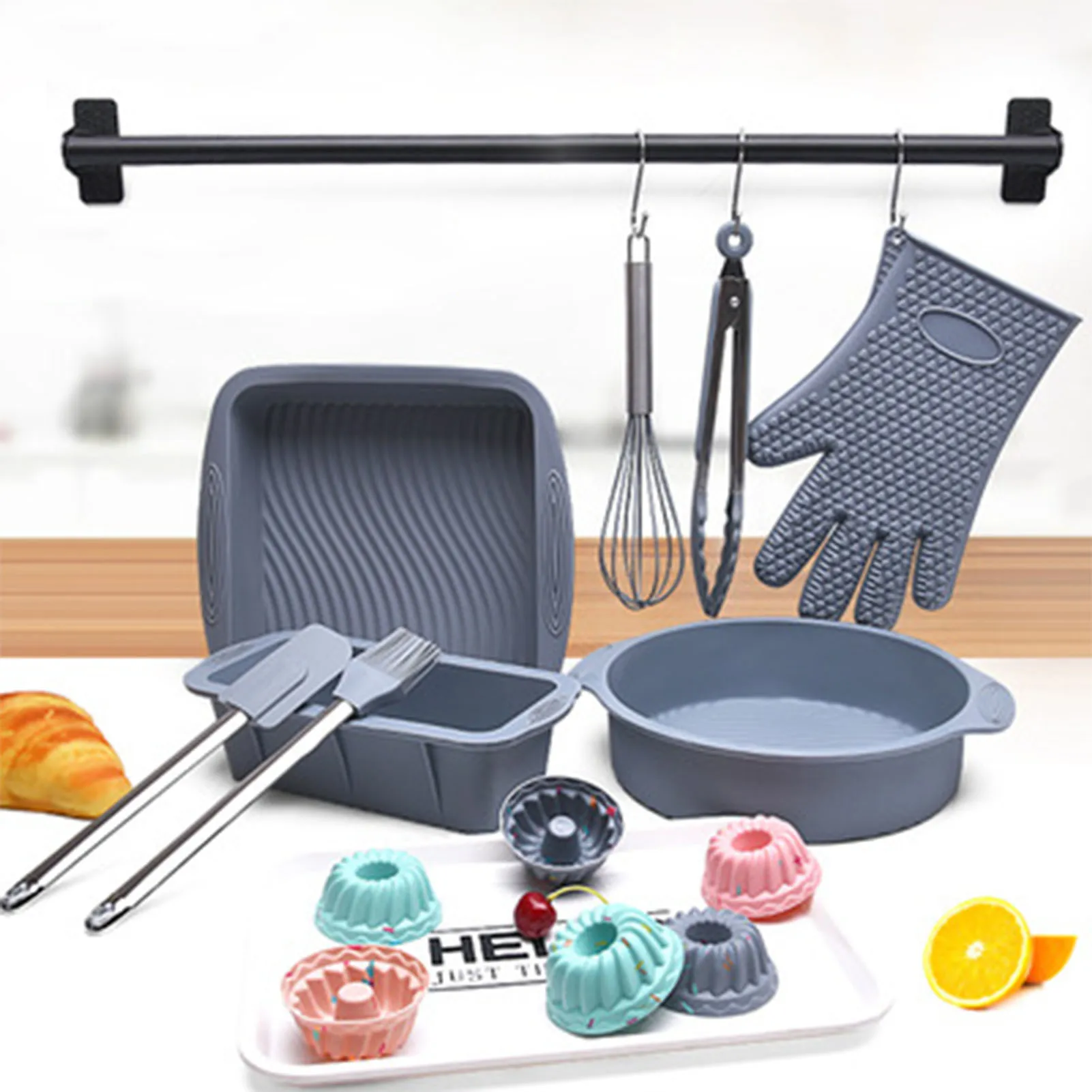 

14PCS Foldable Silicone Baking Set With Stainless Steel Handle Non-Stick Heat-Resistant For Cooking Baking Mixing Baking Latest