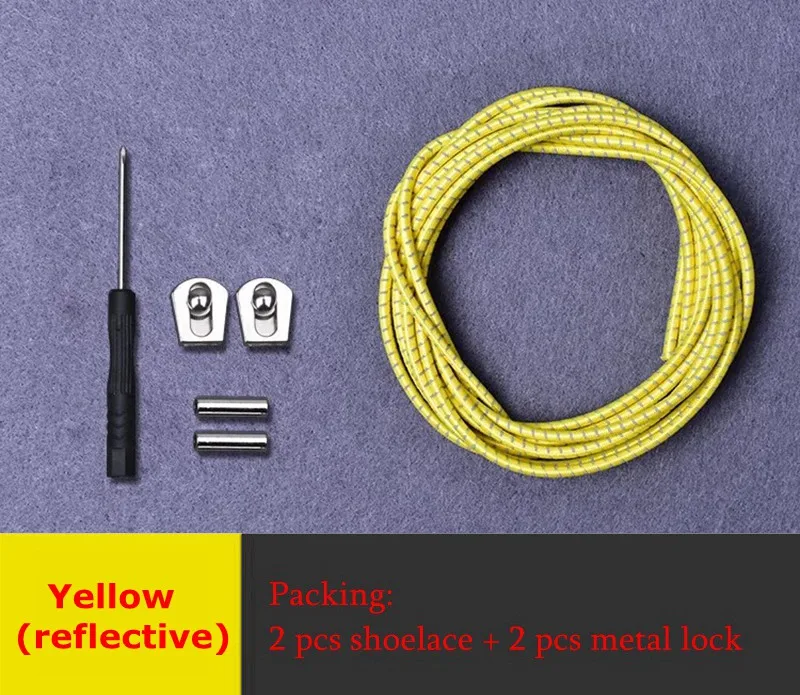 Yellow 1 пара светоотражающие шнурки круглые шнурки без завязок шнурки для обуви эластичные металлические пряжки замок шнурки Дети Взрослые Унисекс Кроссовки Ленивые шнурки - Цвет: Yellow