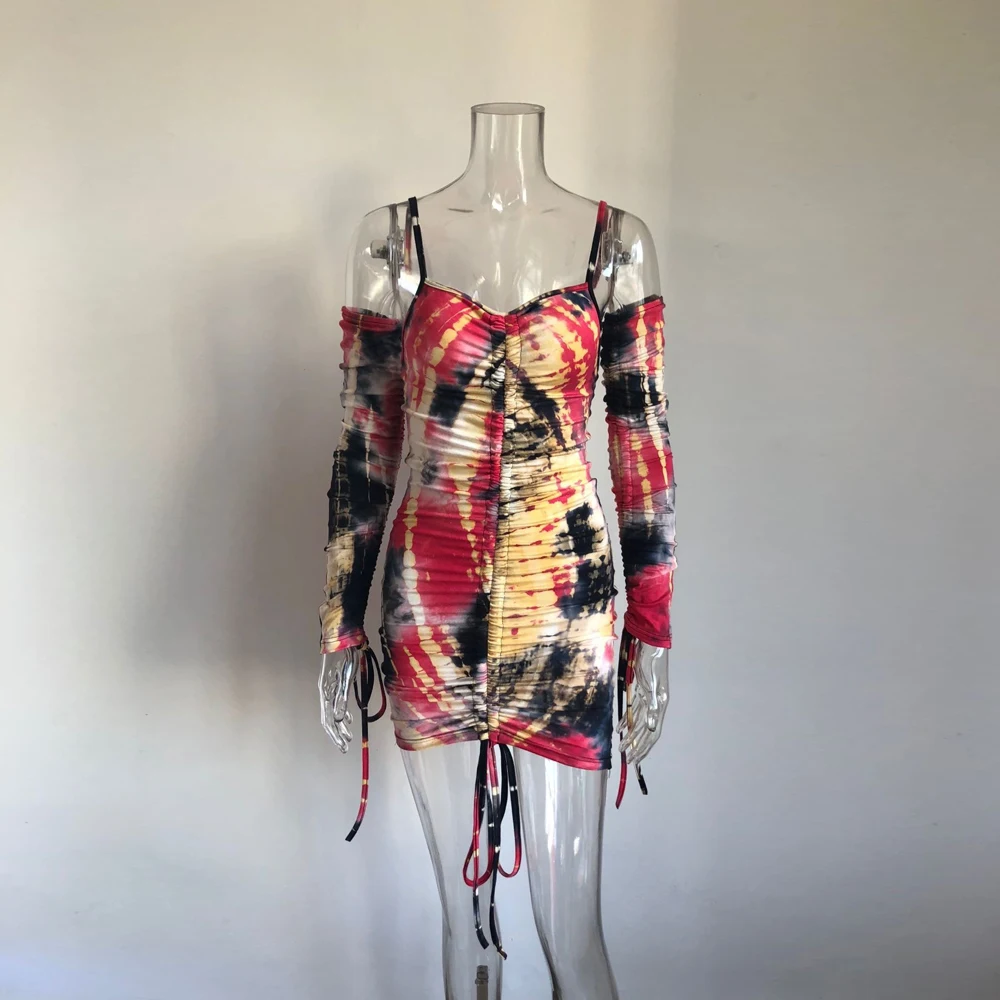 XLLAIS 2019 новое летнее платье в складку с длинными рукавами без бретелек на