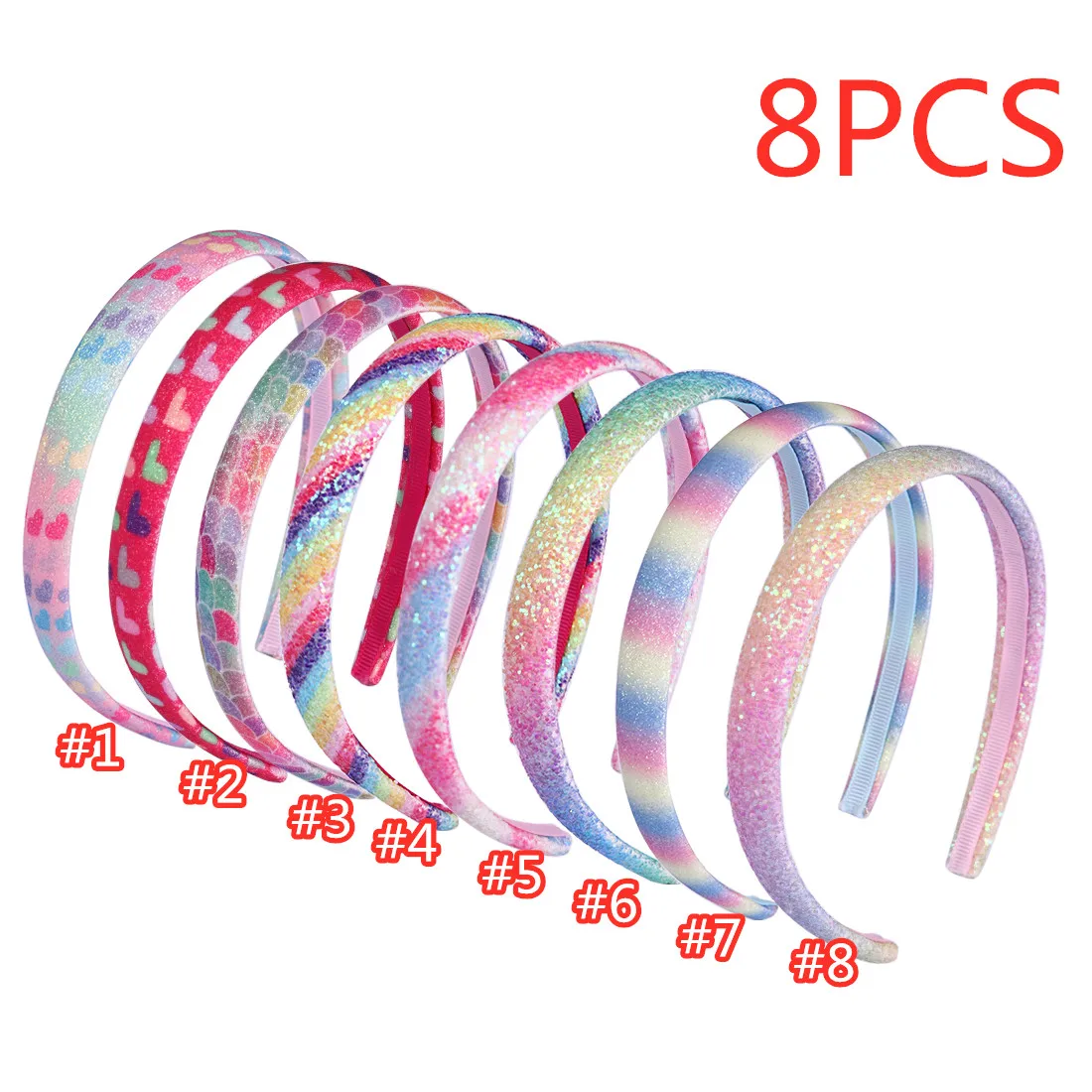 8PCS XIMA 12 шт./лот, модные женские повязки с блестками, сверкающие обручи для волос, сделай сам, пластиковая повязка для волос, 1 см, повязка для волос, аксессуары для волос - Цвет: 8PCS