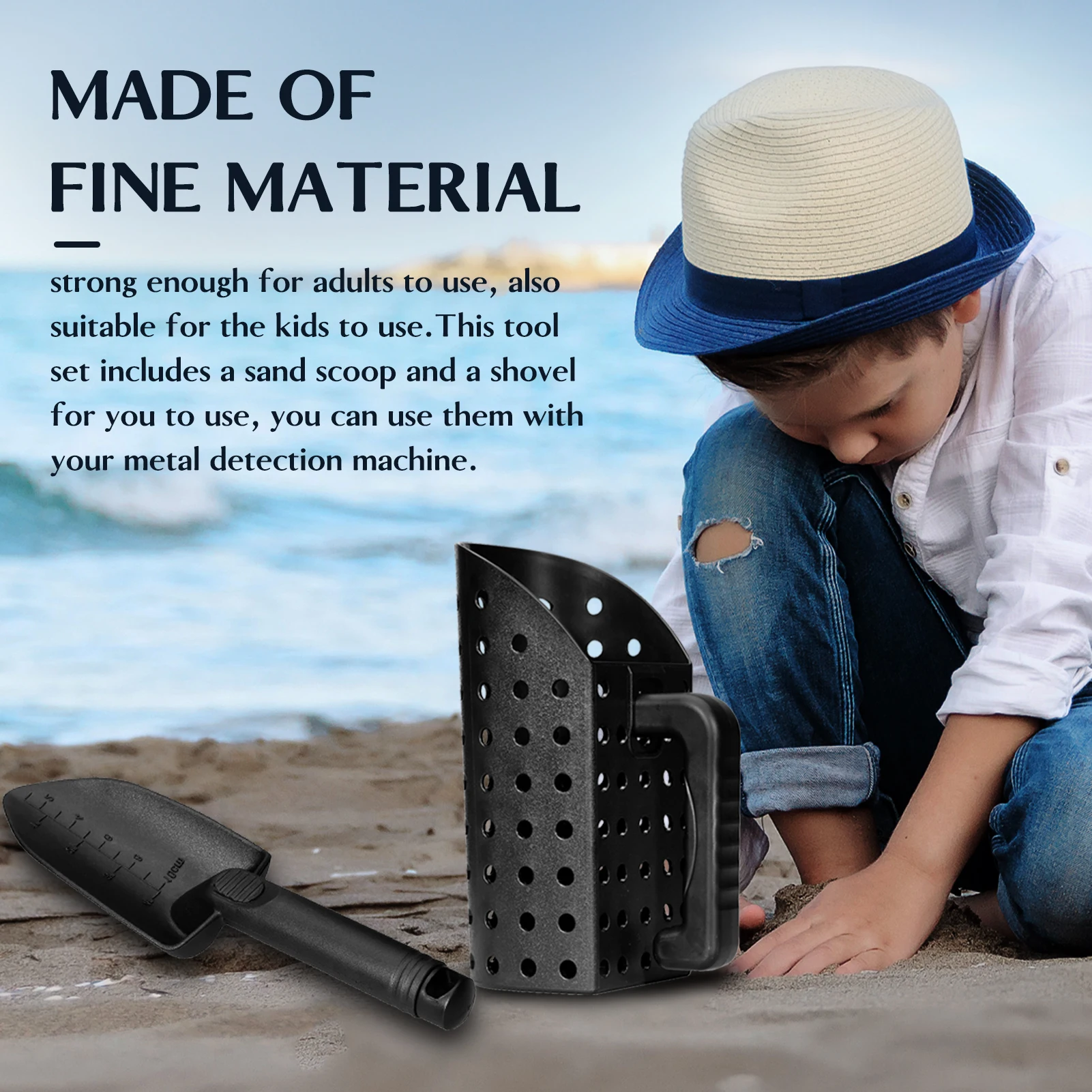 

2 PCS Black Metal Finder Accessory Set Sand Scoop Shovel Tool Set Metal Detection Treasure Hunts Tool Accessory