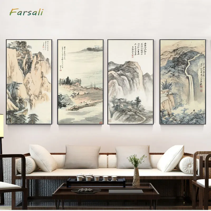 Zhang Daqian plain painted copy works of modern Chinese decorative painting living room bedroom entrance Jiangnan