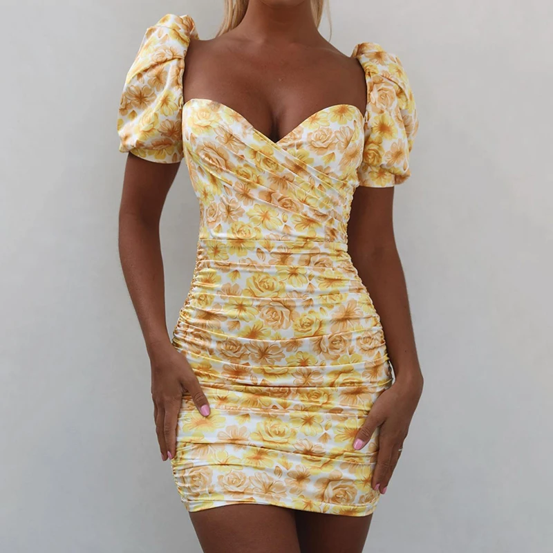 Сексуальное летнее платье Townlike с красным принтом женские шорты пышными рукавами