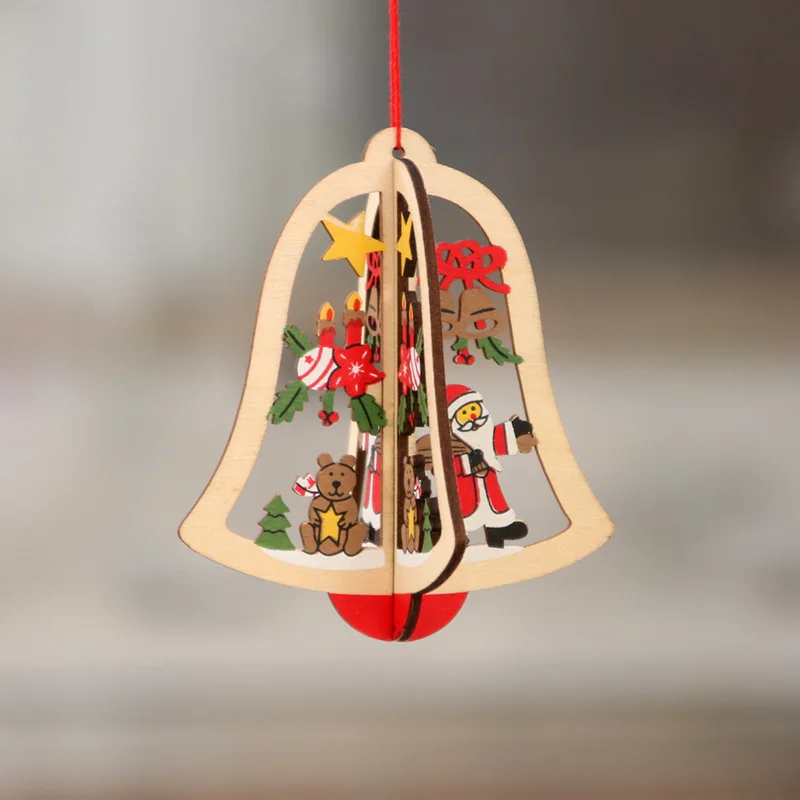 1pcs 3D Bell 1 шт., деревянные украшения для рождественской елки, подвески в виде лося и автомобиля, Новогодние рождественские украшения для дома, вечерние, новогодние - Цвет: 1pcs 3D Bell