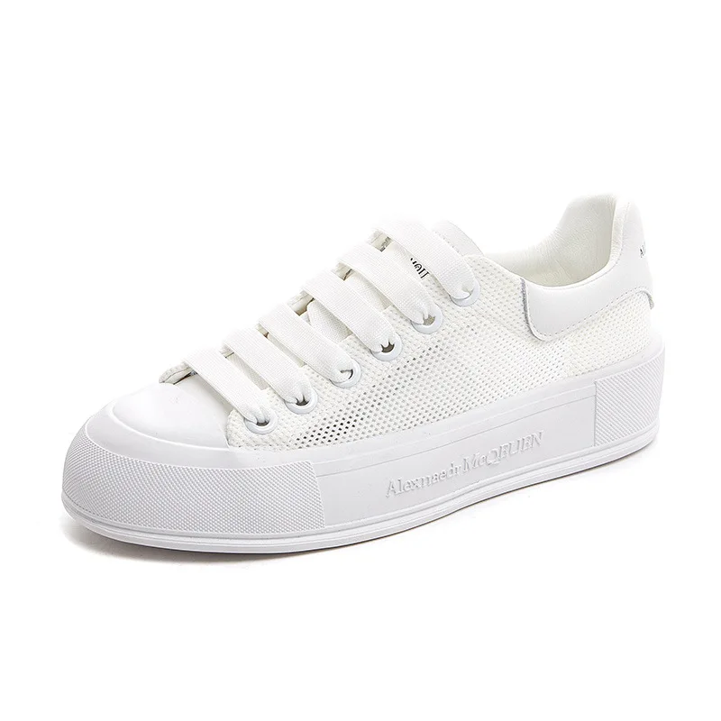 

Casual White Sneakers Women Genuine Leather Fashion 2021 Luxury Lightweight Breathable Mesh Hollow Out Lace-Up Vulcanized Shoes