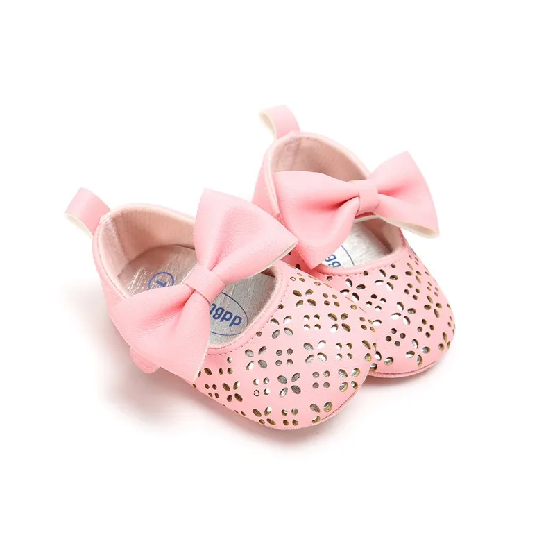 

Hollow floral style PU leather baby moccasins with big bow 0-18M Newborn baby girls shoes soft soled Princess shoes