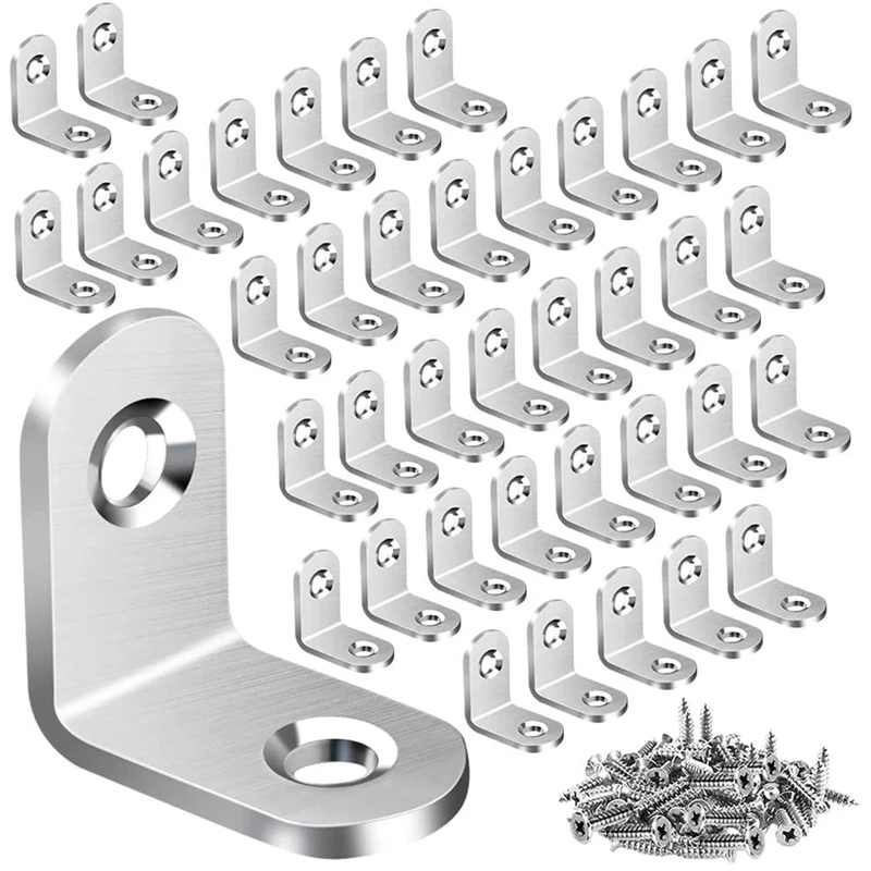 

40PCS L Bracket Corner with 80PCS Screws, Corner Bracket, Angle Bracket Fastener for Wood Furniture Bedframe Cabinet