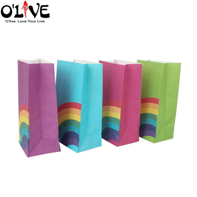 40 шт разноцветная Радужная Подарочная сумка попкорн коробка крафт бумажные