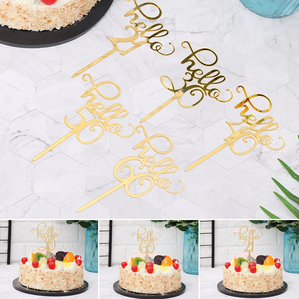 Акриловые украшения для торта с днем рождения украшение золото Привет 21 30 40 50 60