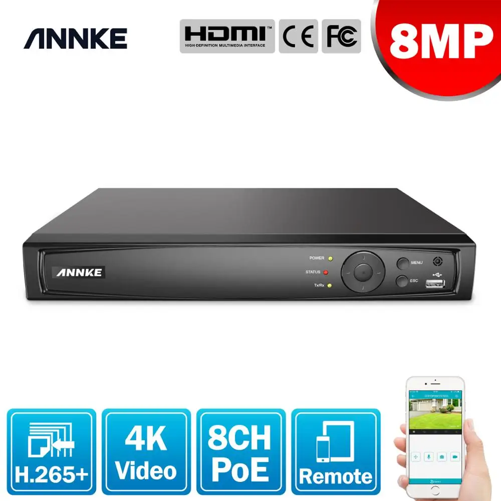 Видеорегистратор ANNKE 4K POE 8CH 8MP H.265 NVR для HD 2MP 4MP 5MP IP камера видеонаблюдения