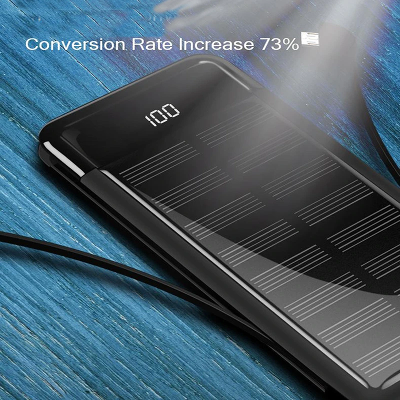 Портативный внешний аккумулятор на солнечной батарее с разъемом Lightning/Micro USB 10000