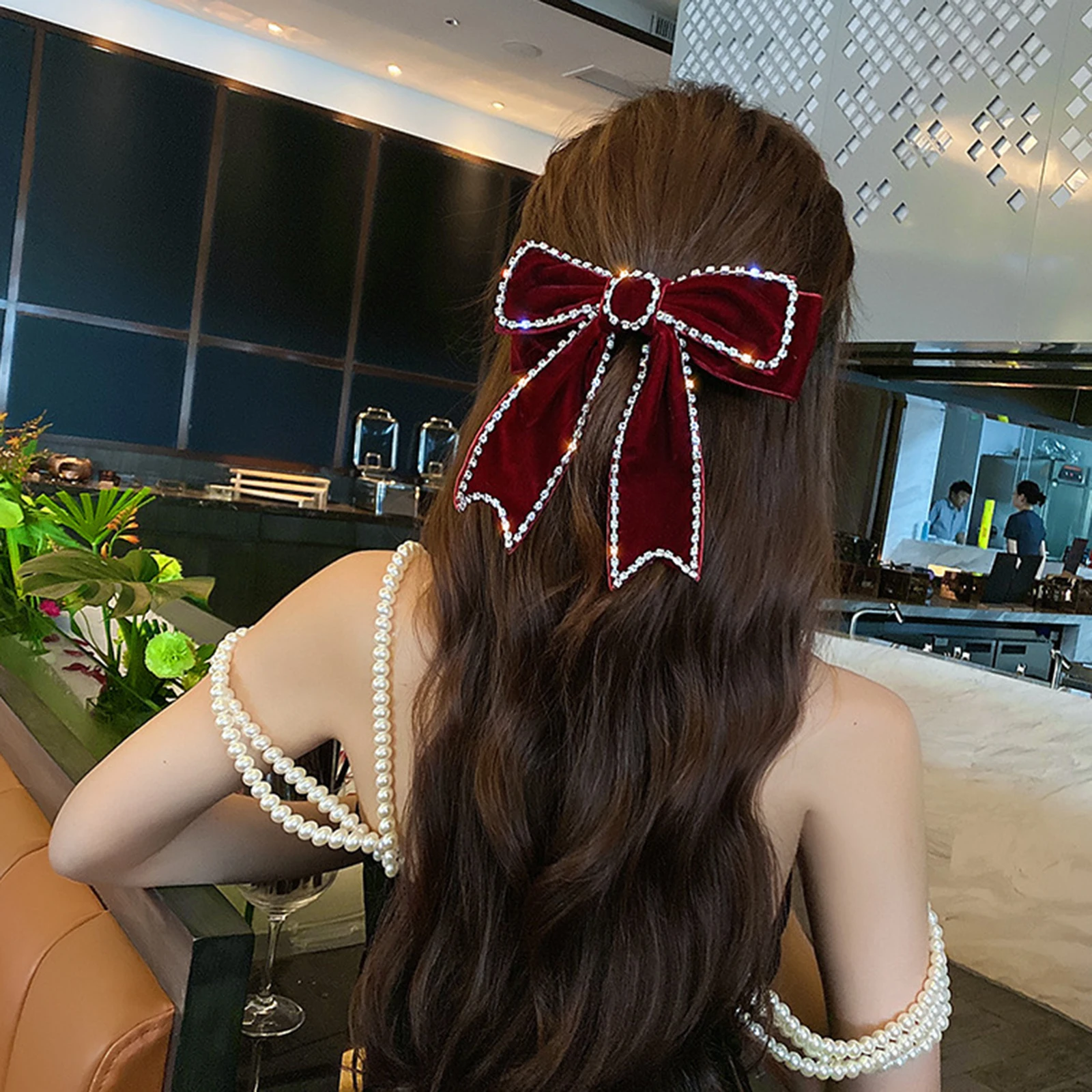 Бархатные заколки для волос с бантом взрослых Кристаллы Элегантные тканевые