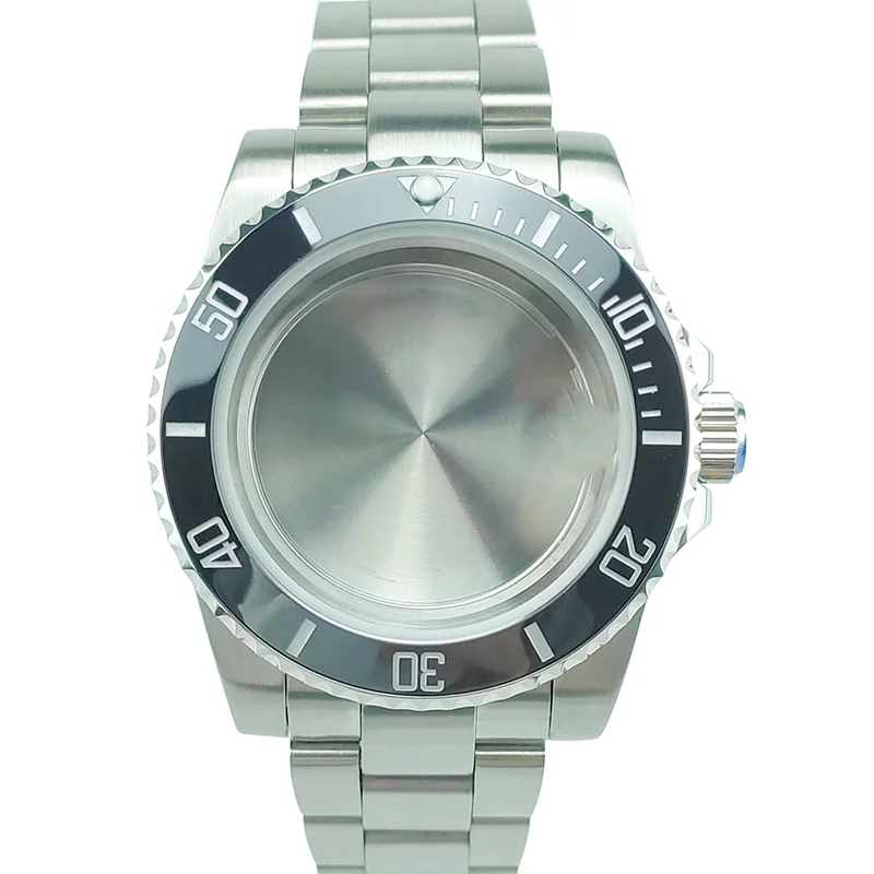 

NEW 10BAR 100M 330ft 40mm Black White Writing Diver Watch Case With Stainless Steel Bracelet Mods For ETA28 Miyota82 Fashion