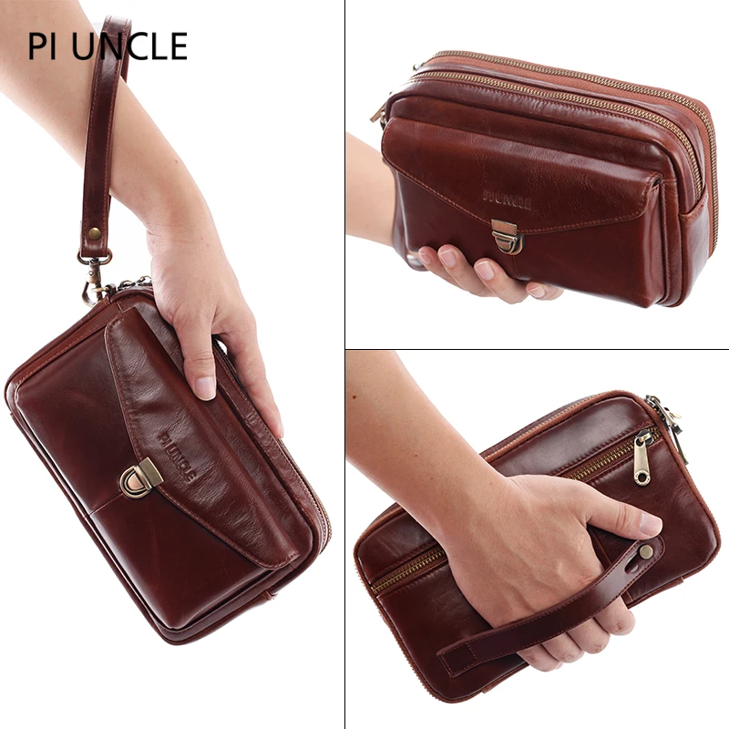 Брендовый оригинальный мужской клатч из натуральной кожи удлиненный Кошелек на