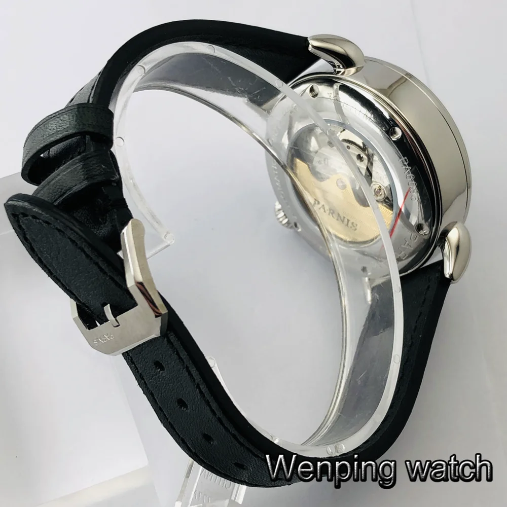 Мужские автоматические механические часы Parnis серебристый чехол 42 мм с синим