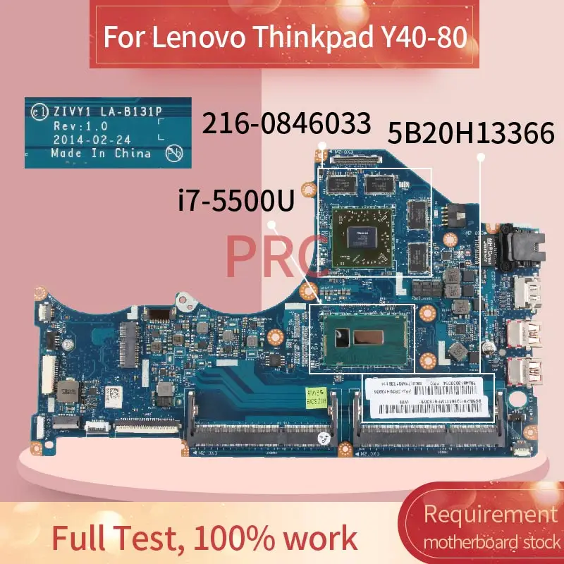zivy1 la b131p laptop motherboard for lenovo thinkpad y40 80 i7 5500u r9 notebook mainboard 5b20h13366 sr23w 216 0846033 ddr3l free global shipping