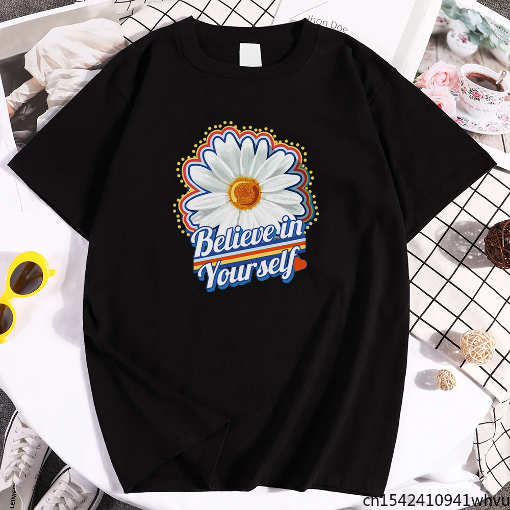 

Chrysanthemum Believe Yourself Creativity Style Print Women T-shirt Hip Hop Cool Street Fit Tops Anime