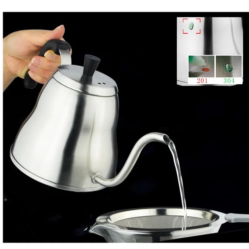

1000ML drip kettle Gooseneck Coffee Kettle 304 Stainless Steel tea pot Pour Over Coffee Pot Thin Spout Works on Stovetop