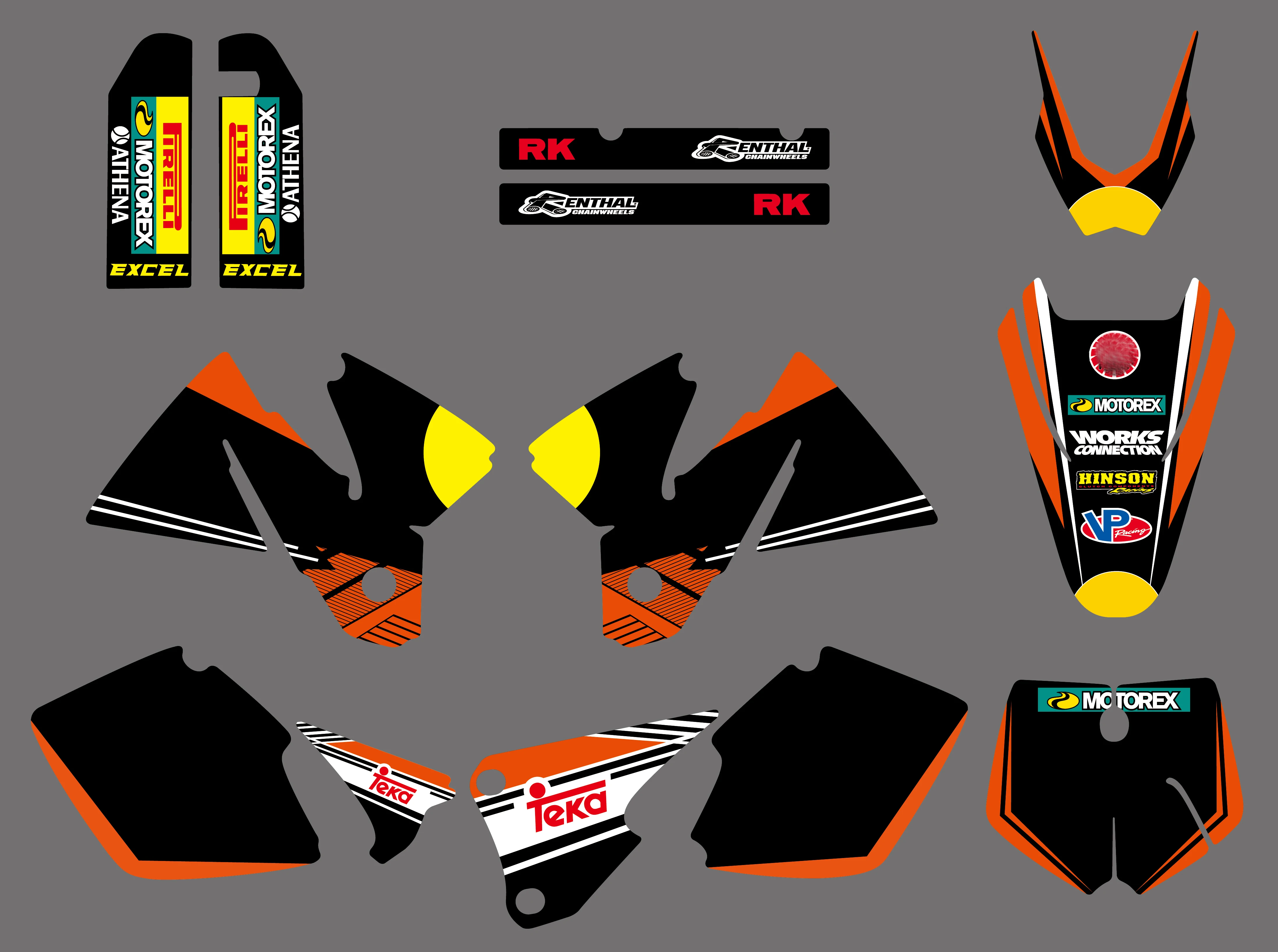 

Motorcycle Team Graphic Background Decals And Stickers Kit For KTM SX 125 250 380 400 520 2002 For KTM MXC 200 300 380 1998-2002