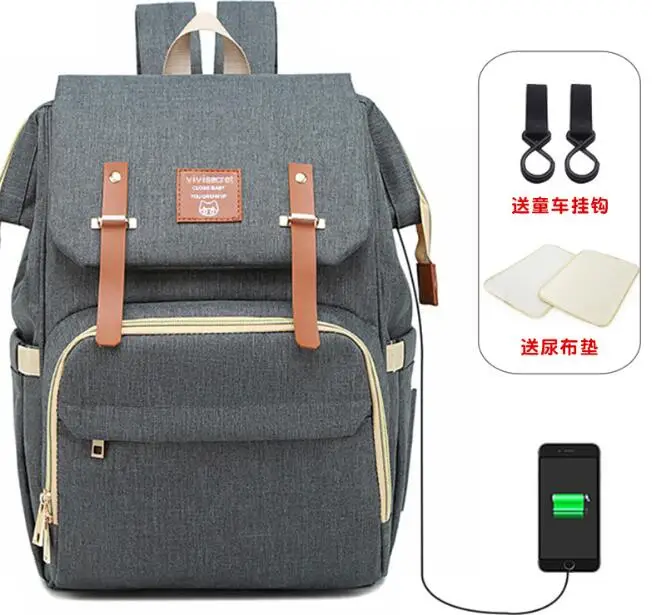 Сумка для детских подгузников, рюкзак для мамы, папы, USB, рюкзак для коляски, сумка для подгузников, водонепроницаемая сумка Оксфорд, сумки для кормления, комплекты, сумки для беременных - Цвет: gray