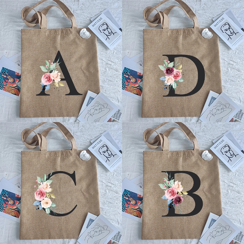 

Grace Women Shopping Bag Anime Letter Series Handbag Foldable Reusable Cloth Shopper Harajuku Style Bag Burlap Canvas Tote Bag