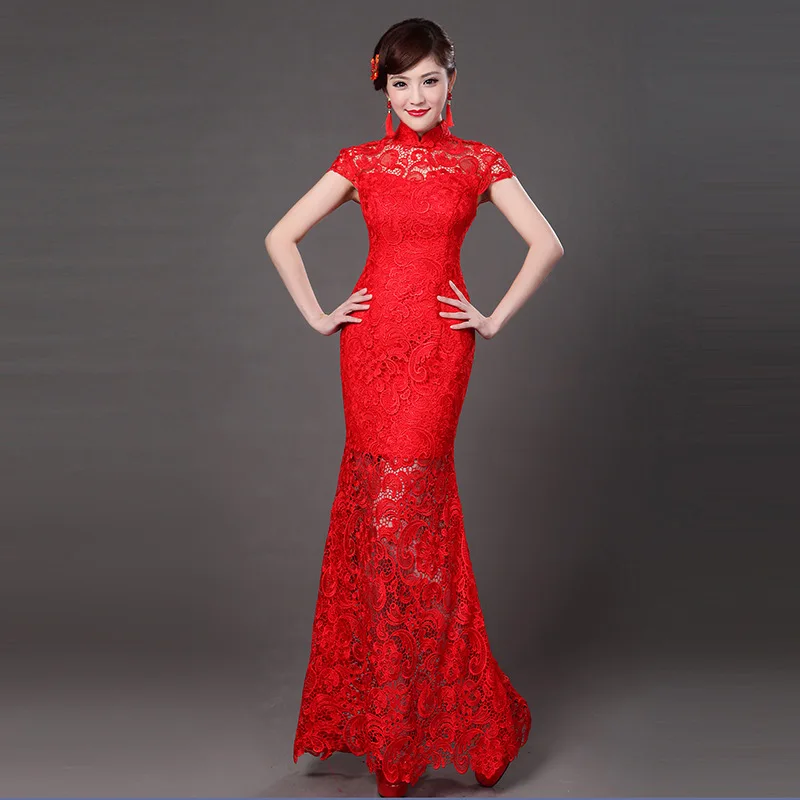 

Женское кружевное вечернее платье-Ципао с цветочным принтом и вырезами