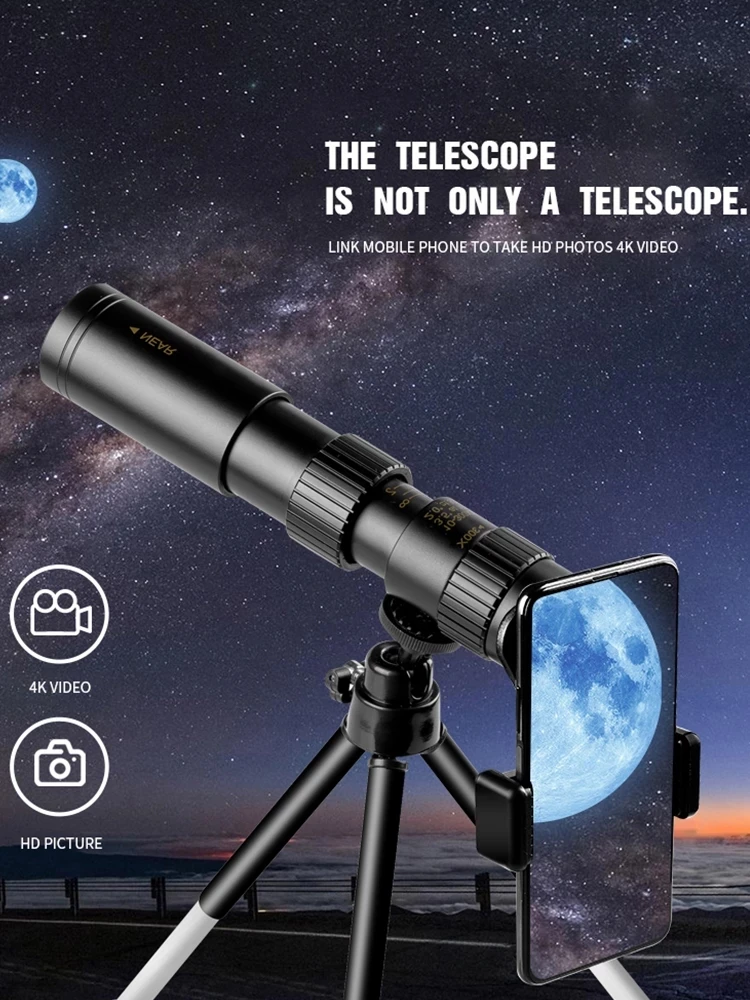 Профессиональный монокулярный телескоп 10-300X, мощный HD 4K бинокль с большим радиусом действия, портативный BAK4 призмы для кемпинга