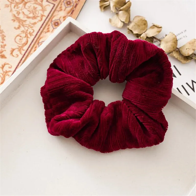Vintage Gold Dot Velvet Scrunchies Multicolor Hair Ring For Women Ties Girls Ponytail Holders Rubber Band Cotton Hairband |