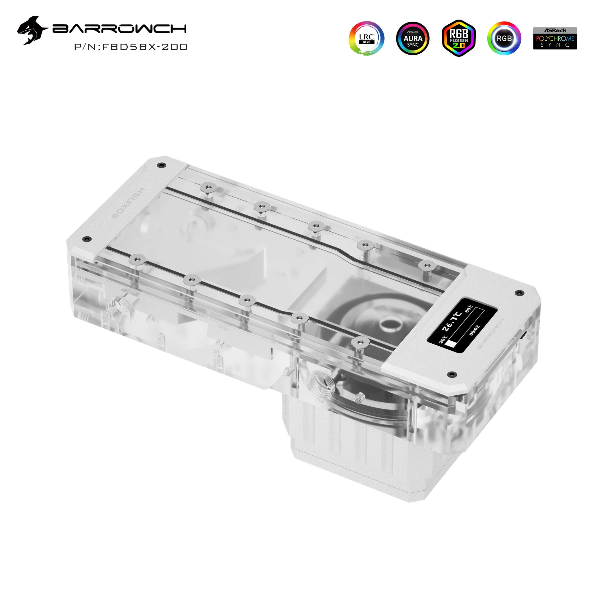 Barrowch Acrylic Transparent Square Digital Reservoir with Pump RGB D5 FBD5BX 150mm 200mm |